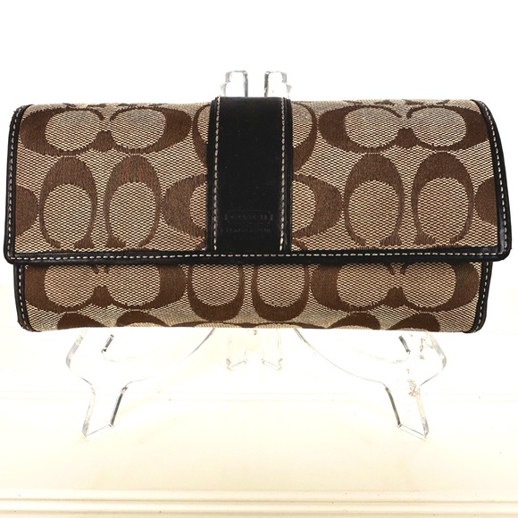 COACH Checkbook Wallet Leather Interior Trifold Signature C Jacquard Pattern - Picture 7 of 7